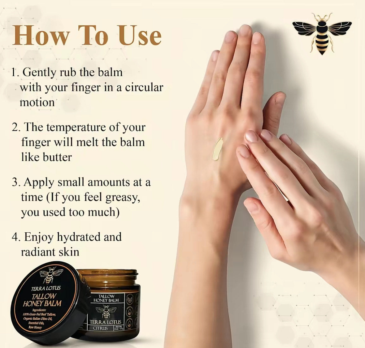 Organic Grass-Fed Beef Tallow Balm with Raw Honey